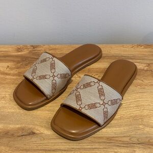Michael Kors Tan and Brown Slide Sandals